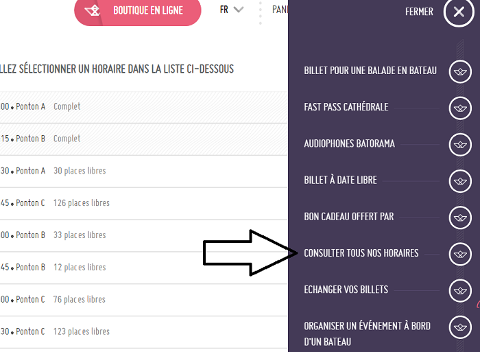 Consulter les horaires de départ des bateaux Batorama