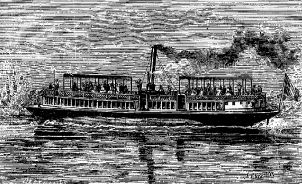 Bateau-mouche à hélice faisant le service omnibus sur la Seine à Paris en 1867. Bateau-mouche à hélice faisant le service omnibus sur la Seine à Paris en 1867.