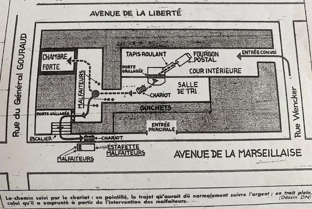 Le chemin suivi par les malfaiteurs - Source : Dernières nouvelles d'Alsace (DNA) Chemin suivi par les voleurs - braquage de la Poste Strasbourg