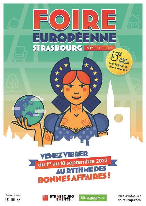 La Foire Européenne de Strasbourg se déroule au Parc Expo, du 1er au 10 septembre 2023 Affiche Foire Européenne 2023