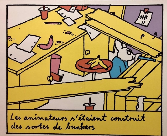 L’une des planches du livre Clinique von Spatz, de l’illustratrice allemande Anna Haifisch, au musée Tomi Ungerer. Exposition Anna Haifisch