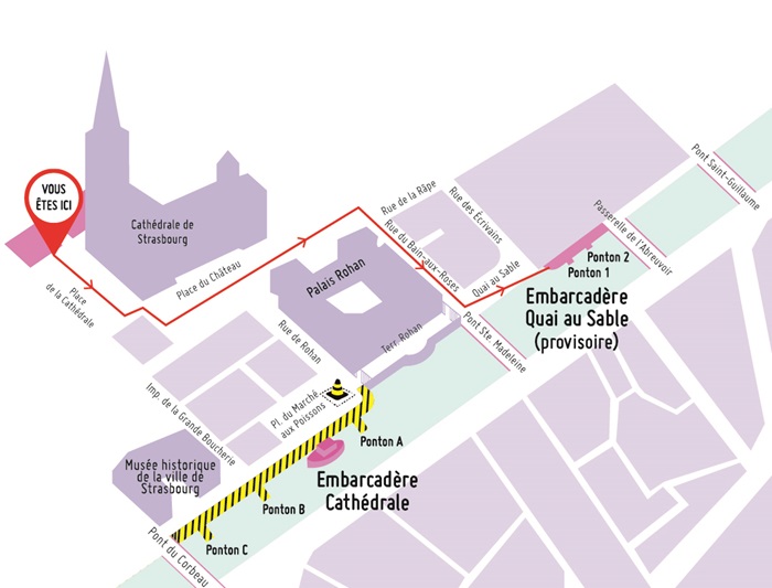 Travaux pontons Cathédrale, accès Quai au Sable